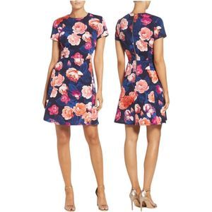 ELIZA J NWT Floral Ponte Fit & Flare Dress Size 8